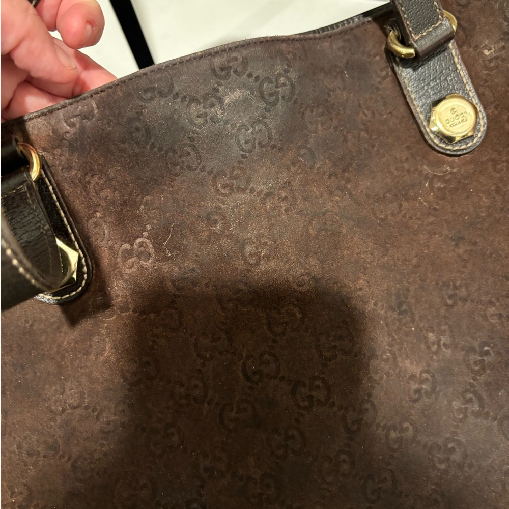 Gucci Brown Suede Shoulder Bag with Gold-Tone Accents - Picture 7 of 7